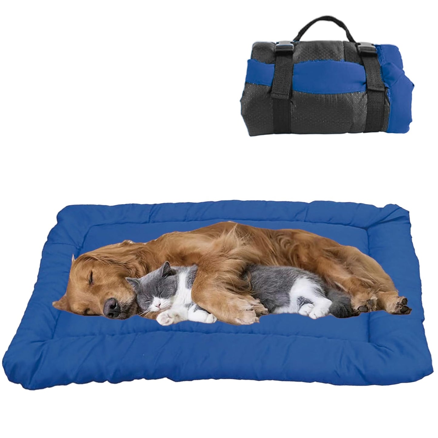 YOFANG 47"x32" Outdoor Travel Dog BedPortable Crate Mat Waterproof Anti-Slip Kennel Pad WashablePet Camping Beds Ripstop 1200D Nylon FabricEasy to Clean for for Large Medium Dogs or CatsBlue